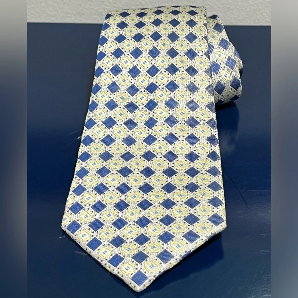 Hawes & Curtis Diamond Silk Mens Tie Geometric Blue Gold Jeremy Street London